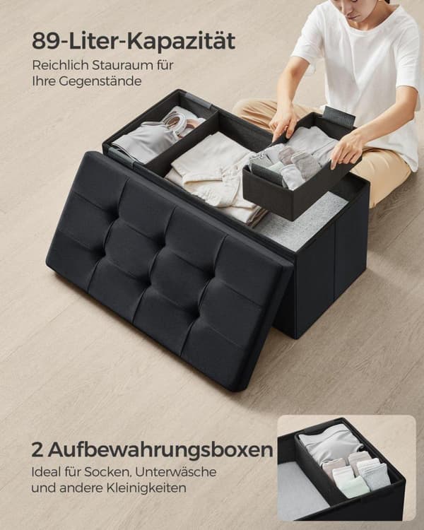 Sittbänk, SONGMICS, 38x76x38 cm, Svart