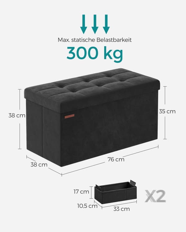 Sittbänk, SONGMICS, 38x76x38 cm, Svart