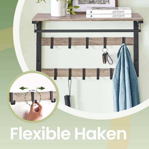 Wall Coat Rack - Med hylde og 10 aftagelige kroge, vægmontering
