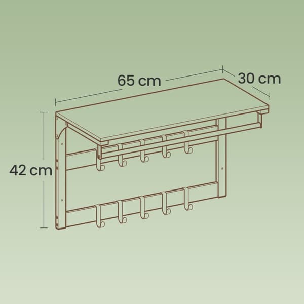 Wall Coat Rack - Med hylde og 10 aftagelige kroge, vægmontering