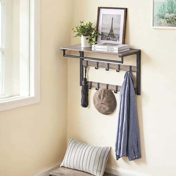 Wall Coat Rack - Med hylde og 10 aftagelige kroge, vægmontering