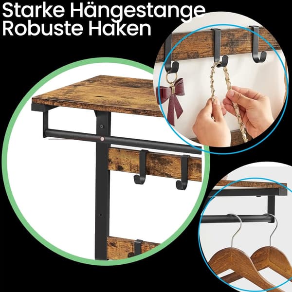 Wall Coat Rack & Shoe Bank Set-with Wall Shelf, Hooks og 3-Layer Shoe Rack