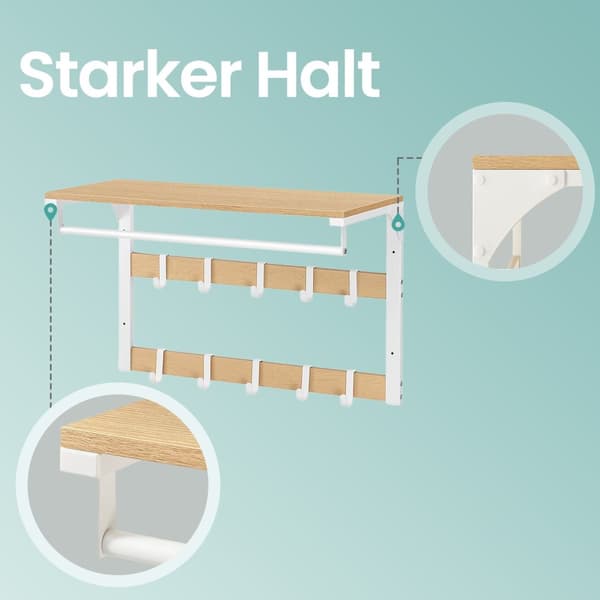 Väggrockställ - med hyllan och 10 avtagbara krokar, väggmontering