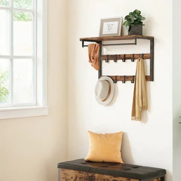 Wall Coat Rack - Med hylde og 10 aftagelige kroge, vægmontering