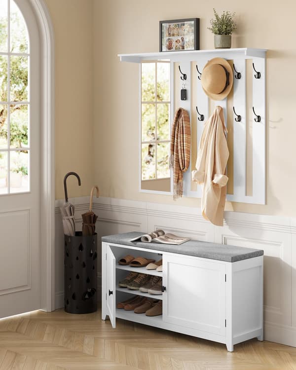 VASAGLE Skobänk Väggrock Rack Set, LSC010W01, 102x52 cm, Vit