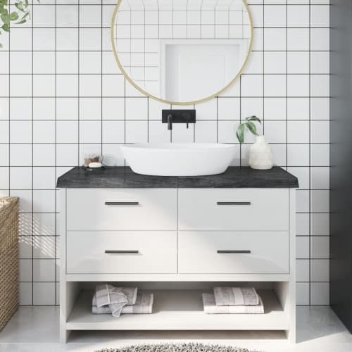 Bänkskiva badrum mörkbrun 120x50x(2-6) cm behandlat massivt trä
