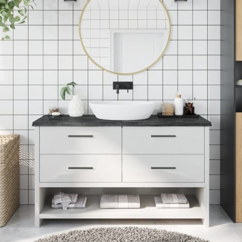 Bänkskiva badrum mörkbrun 140x50x(2-4) cm behandlat massivt trä
