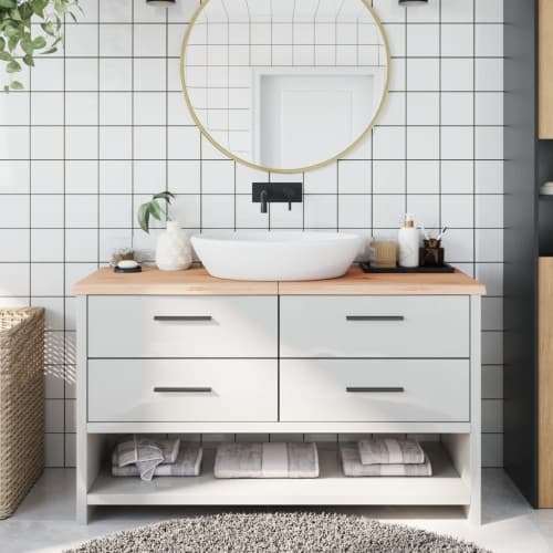 Bänkskiva för badrum 140x60x(2-4) cm obehandlat massivt trä