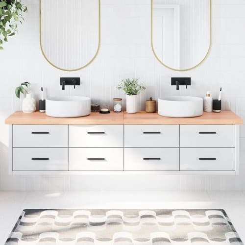 Bänkskiva badrum ljusbrun 220x60x(2-6) cm behandlat massivt trä