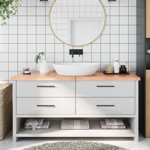 Bänkskiva badrum ljusbrun 160x60x(2-4) cm behandlat massivt trä