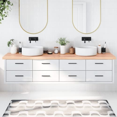 Bänkskiva badrum ljusbrun 220x50x(2-6) cm behandlat massivt trä