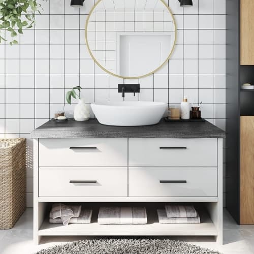 Bänkskiva badrum mörkbrun 100x60x(2-6) cm behandlat massivt trä