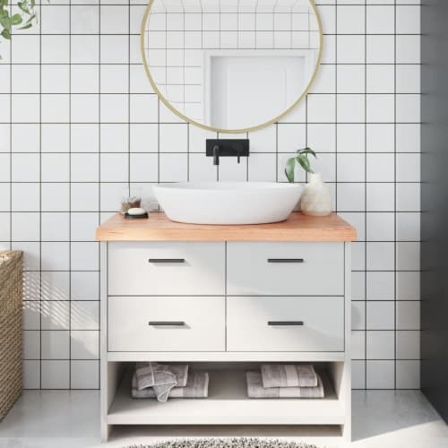 Bänkskiva badrum ljusbrun 100x60x(2-6) cm behandlat massivt trä