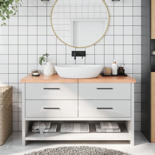 Bänkskiva badrum ljusbrun 140x50x(2-4) cm behandlat massivt trä