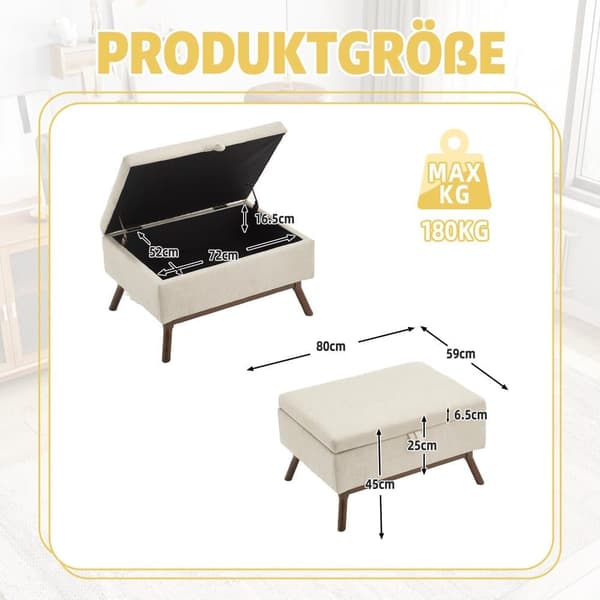 Förvaringsbänk i mid-century stil – Kvadratisk ottoman med lock, monterad, användbar som soffbord, fotpall eller skobänk