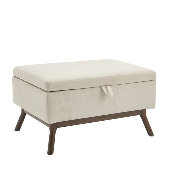 Förvaringsbänk i mid-century stil – Kvadratisk ottoman med lock, monterad, användbar som soffbord, fotpall eller skobänk