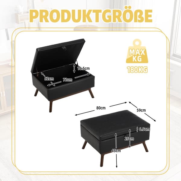 Förvaringsbänk i mid-century stil – Kvadratisk ottoman med lock, monterad, användbar som soffbord, fotpall eller skobänk