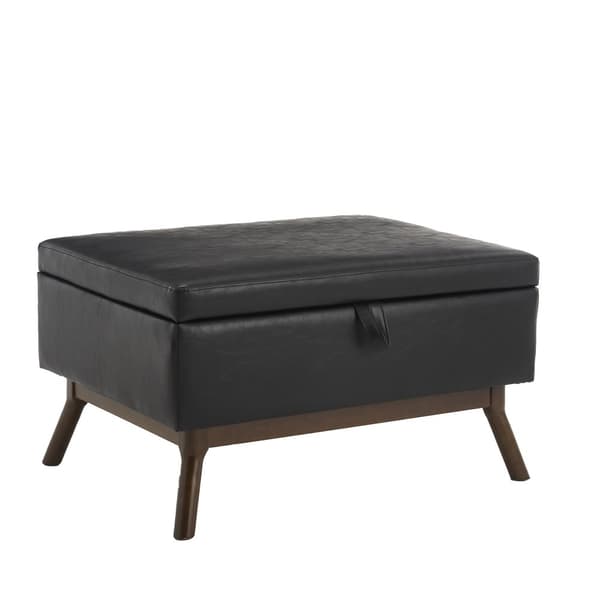 Förvaringsbänk i mid-century stil – Kvadratisk ottoman med lock, monterad, användbar som soffbord, fotpall eller skobänk