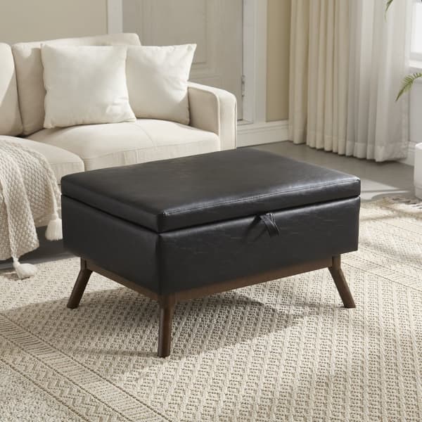 Förvaringsbänk i mid-century stil – Kvadratisk ottoman med lock, monterad, användbar som soffbord, fotpall eller skobänk