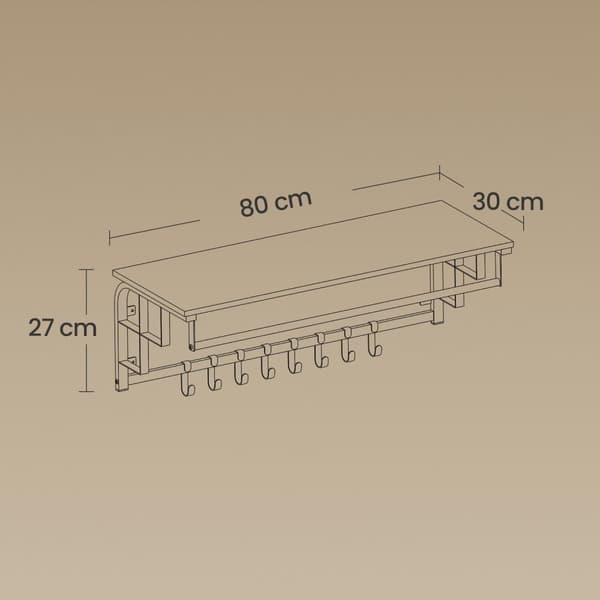 Wandkapstok met opbergplank, wandplank, hangplank met kledingroede