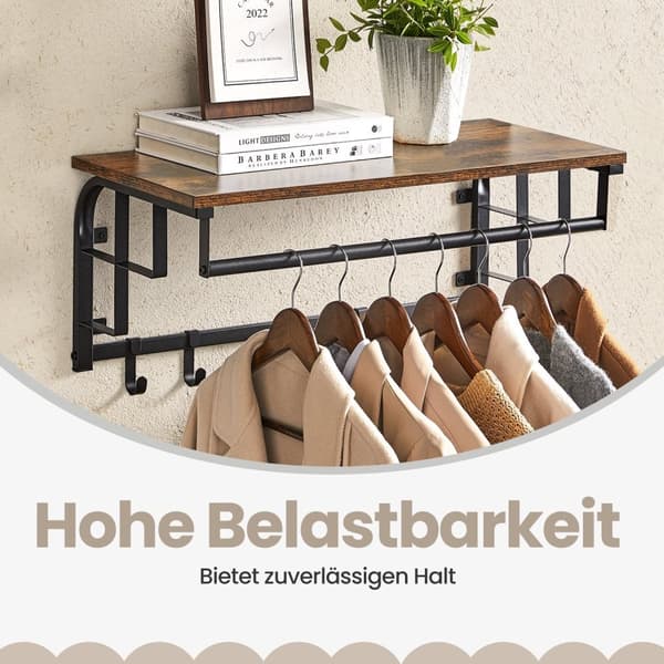 Wandkapstok met plank, wandplank, wandhangende plank met ophangstang