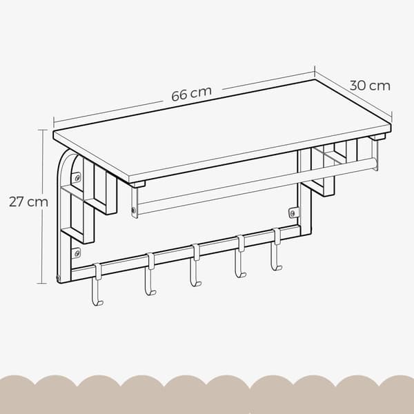 Wandkapstok met plank, wandplank, wandhangende plank met ophangstang