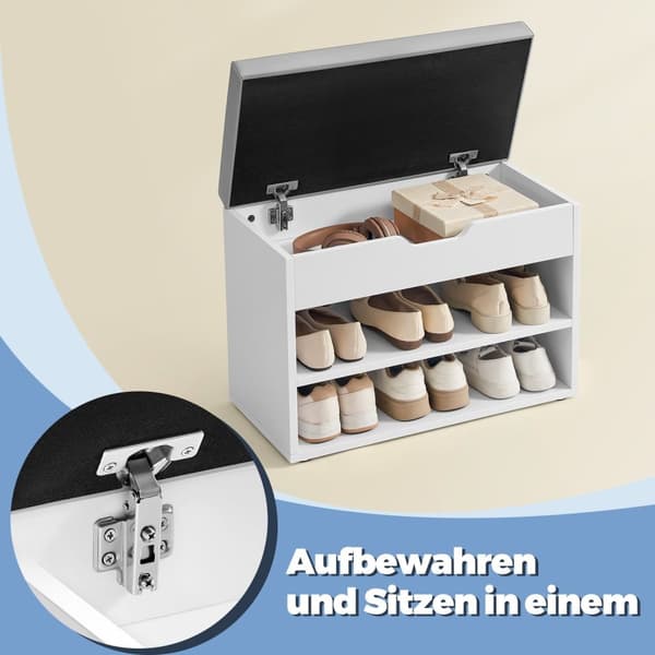 Schoenenbank met 3 niveaus, bank, schoenenrek met kussens