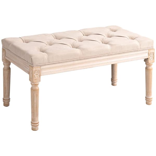 Beige kangaskävelypenkki kahvalla, pellavamainen ulkonäkö, kapasiteetti 120kg, sopii eteiseen ja olohuoneeseen