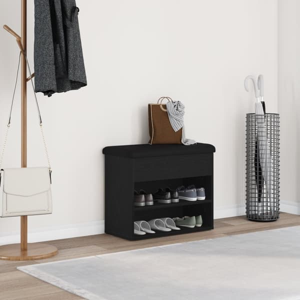 Förvaringsbänk Svart Ek 60x30x48 cm Konstruerat Trä