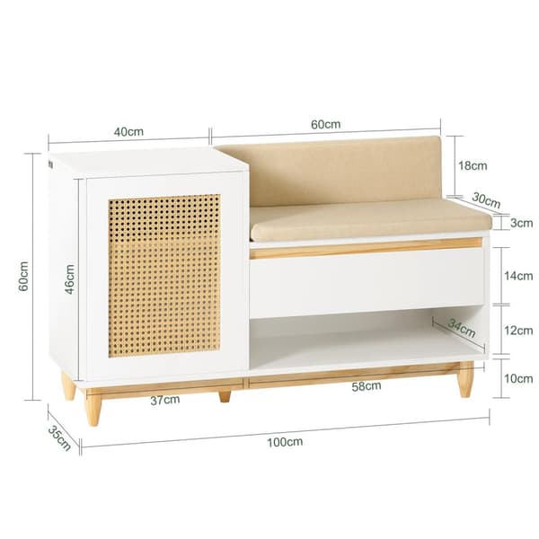 Opbevaringsbænk, FSR128-W, 100x35x60 cm, Hvid