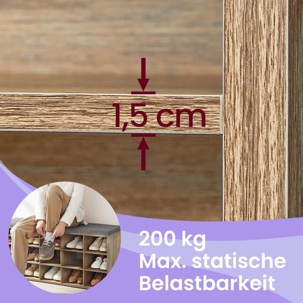 Sko Bænk, VASAGLE LHS15WT, 30x105x48 cm, Brun Grå