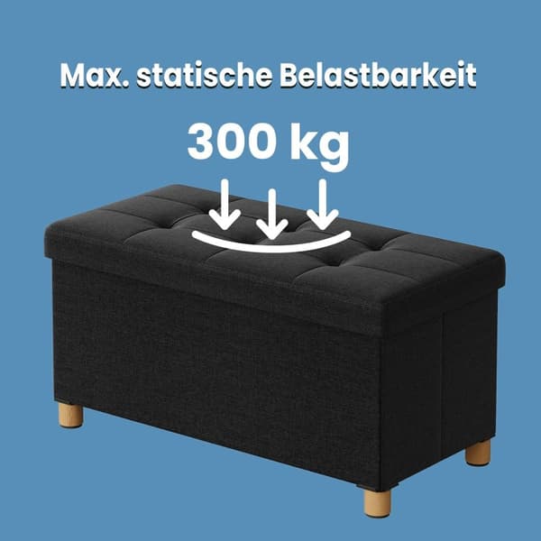 Sittbänk, Hopfällbar Bänk med Förvaringsutrymme, 38x110x40 cm, Svart
