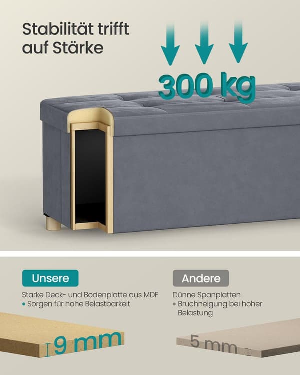 Bænk med opbevaringsplads, SONGMICS LSF0518W02, 38x110x40 cm, Skifergrå