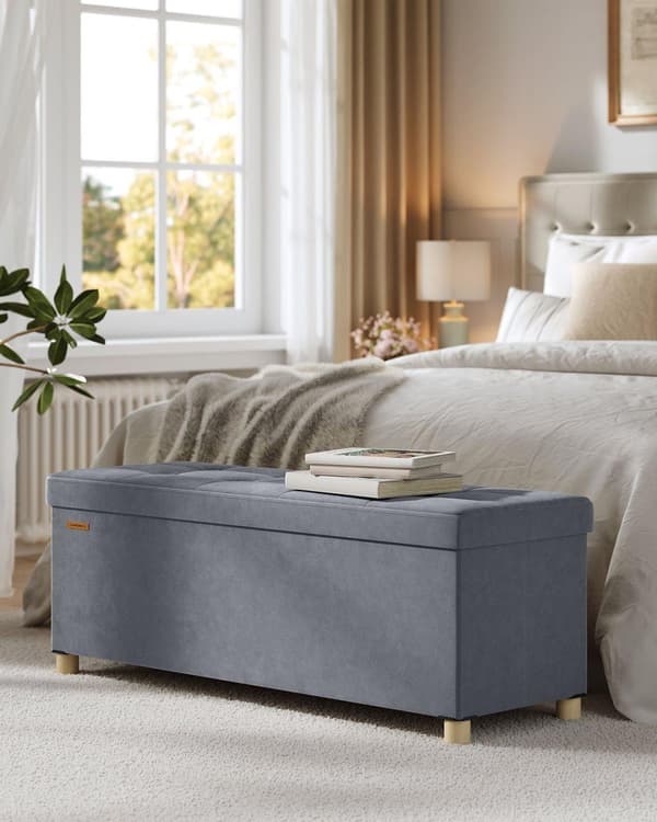 Bænk med opbevaringsplads, SONGMICS LSF0518W02, 38x110x40 cm, Skifergrå