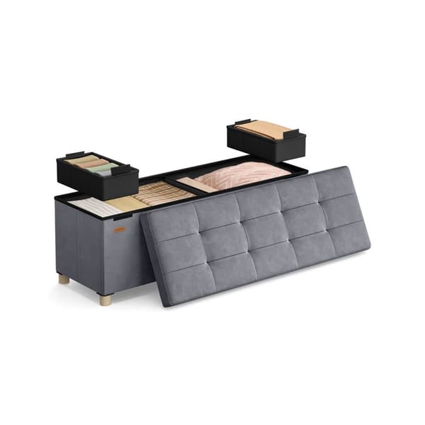 Bænk med opbevaringsplads, SONGMICS LSF0518W02, 38x110x40 cm, Skifergrå