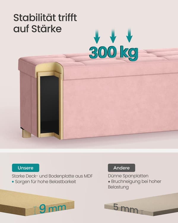 Förvaringsbänk, SONGMICS LSF0518W02, 38x110x40 cm, Pastellrosa