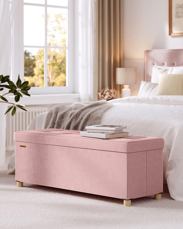 Förvaringsbänk, SONGMICS LSF0518W02, 38x110x40 cm, Pastellrosa