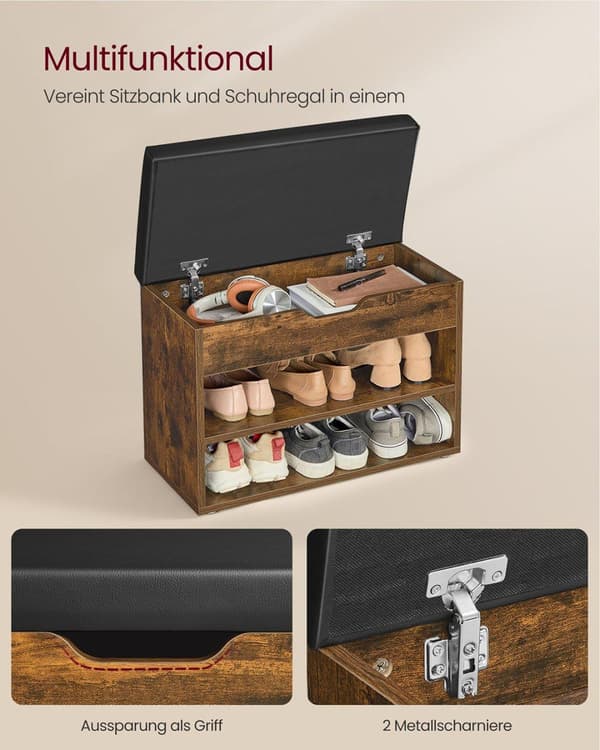 Kenkäteline, VASAGLE LHS020K01, 30x60x44 cm, luonnonbeige, ruskea