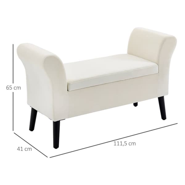 Polstret Bænk med Opbevaring, 111.5x41x65 cm, Creme Hvid