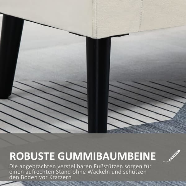 Polstret Bænk med Opbevaring, 111.5x41x65 cm, Creme Hvid