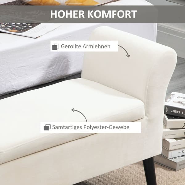 Polstret Bænk med Opbevaring, 111.5x41x65 cm, Creme Hvid