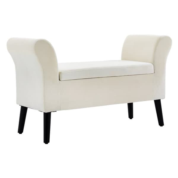 Polstret Bænk med Opbevaring, 111.5x41x65 cm, Creme Hvid