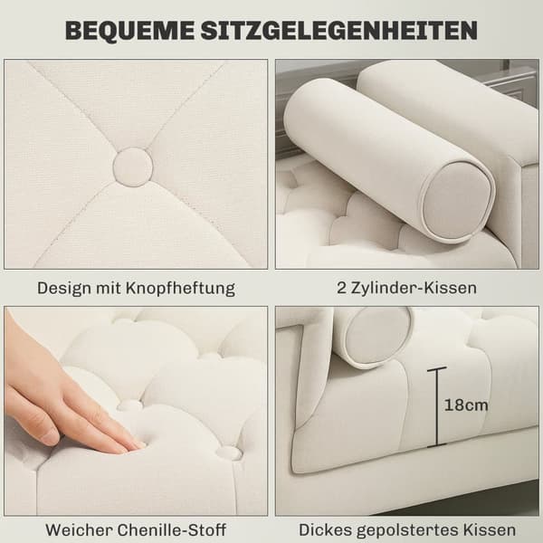 Stoppsad Bänk, 115x44x58 cm, Beige