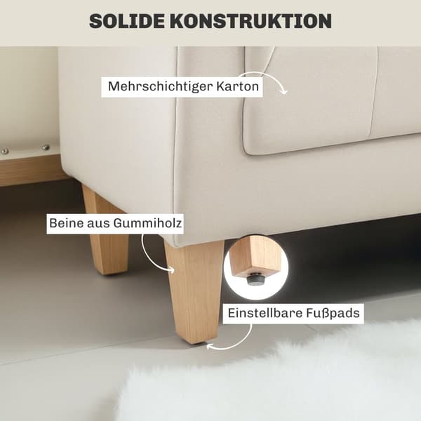 Stoppsad Bänk, 115x44x58 cm, Beige