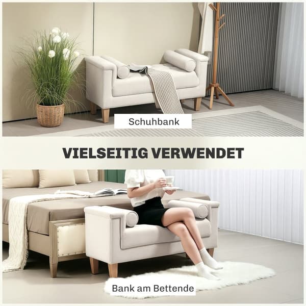 Stoppsad Bänk, 115x44x58 cm, Beige