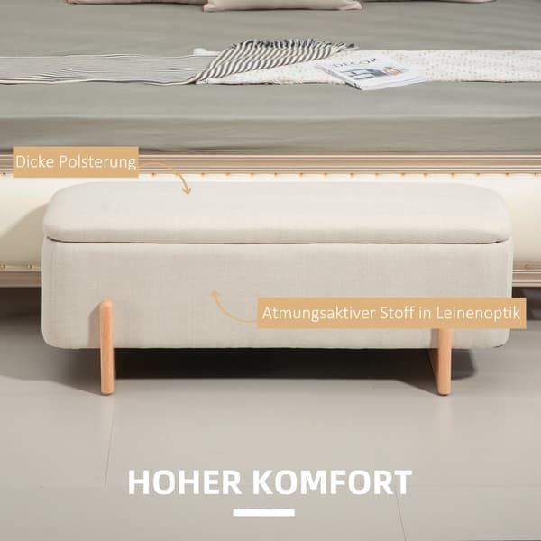 Opbevaringsbænk, 111x44x44.5 cm, Creme Hvid