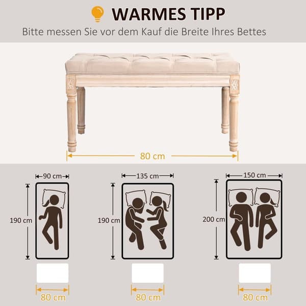 Stoppsad Bänk, 80x40x43 cm, Beige