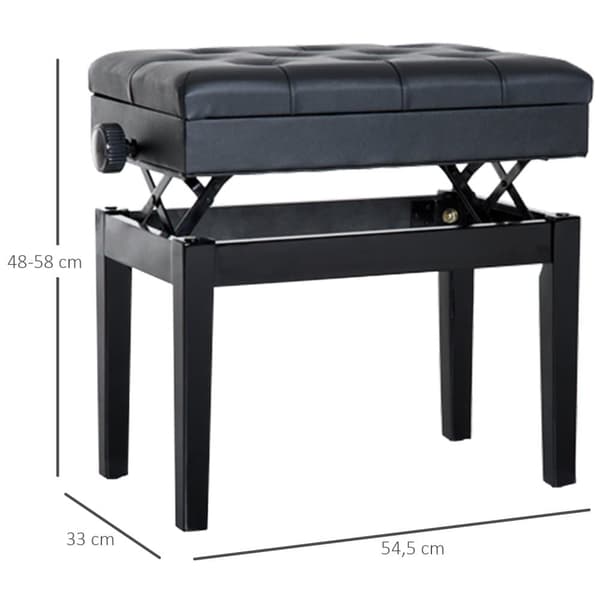 Piano Bænk, 54.5x33x48-58 cm, Sort