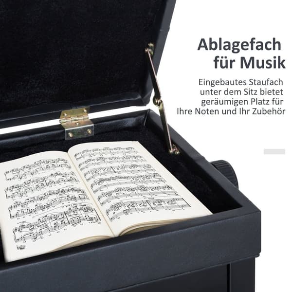 Piano Bænk, 54.5x33x48-58 cm, Sort