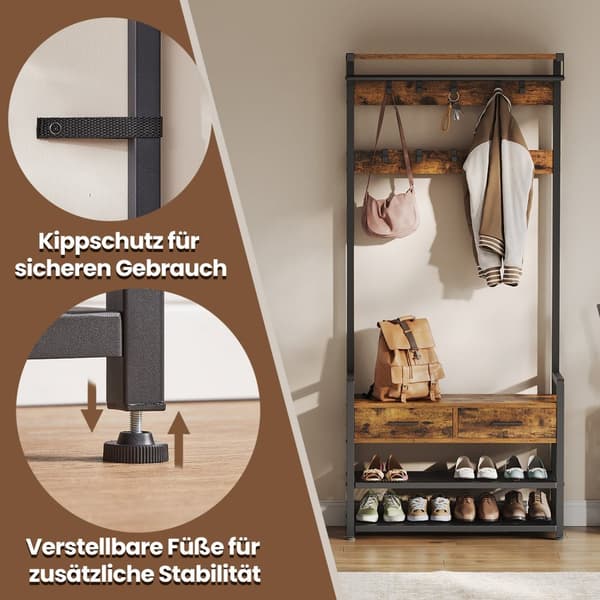 Coat Rack - Med Shoe Bank - 10 Haken